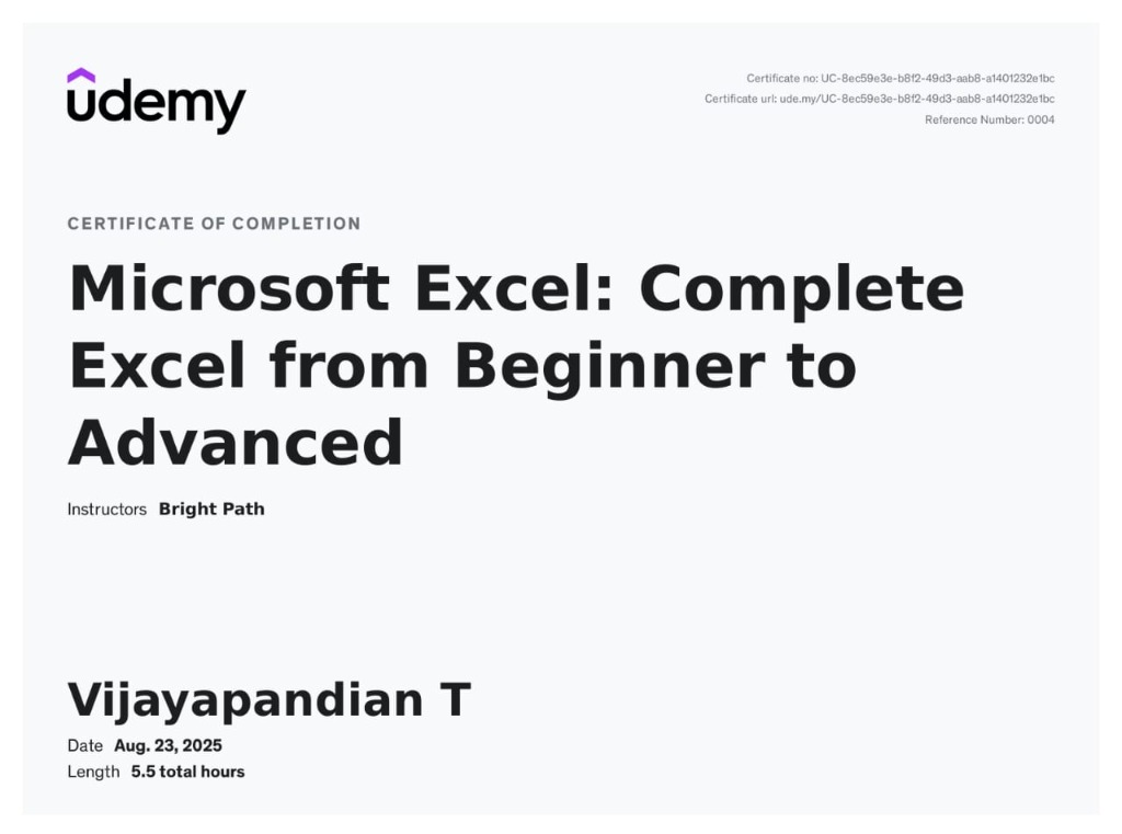Excel Certificate